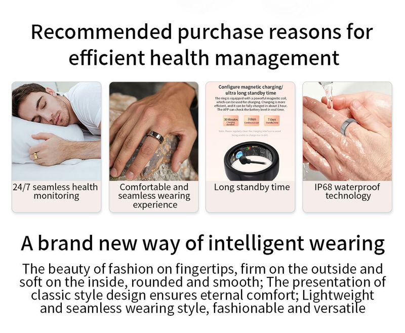 Smart-Ring für Herrenschmuck, Gesundheitsmanagement, Herzfrequenz, Blutsauerstoff, Schlafüberwachung, IP-wasserdichter Ring, Multisport_voghion.com