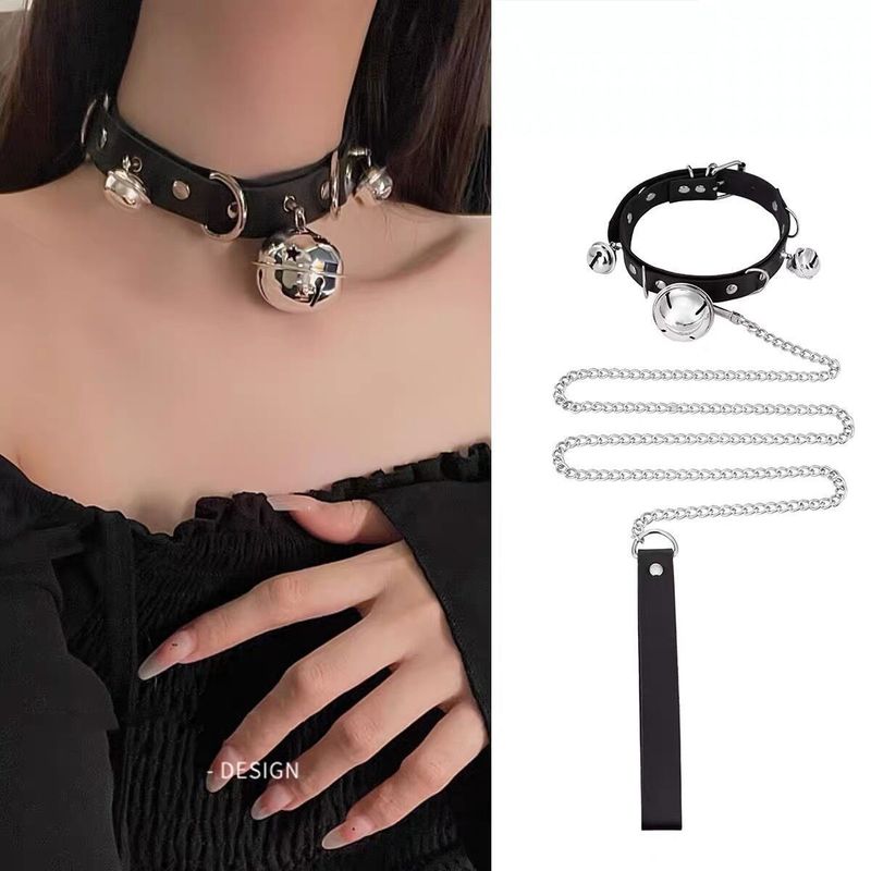 Sugar Core Power Black Bell Collar Leash SM Alternative Training Supplies Unisex Tools Props Adult Products_voghion.com