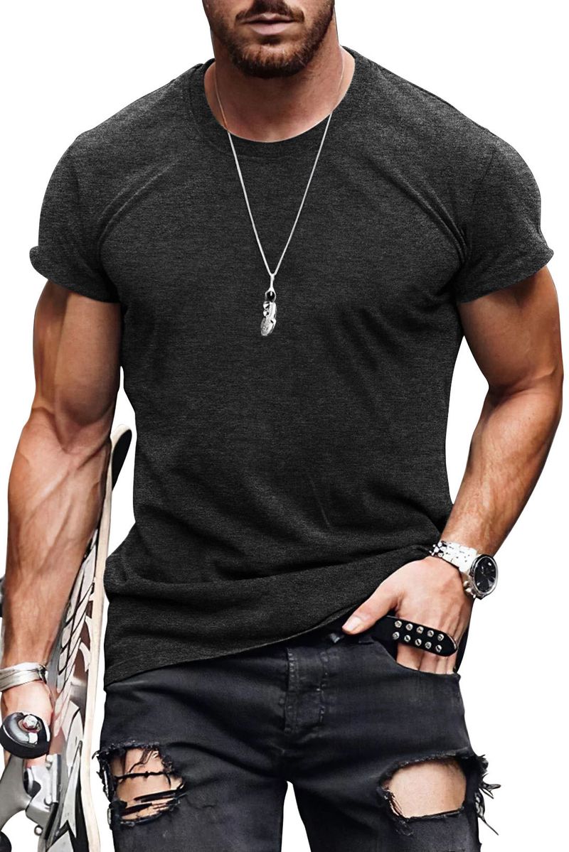 Herrenbekleidung Übergröße Einfarbig Kurzarm Lässig Reinweiß Herren T-Shirt Tops_voghion.com