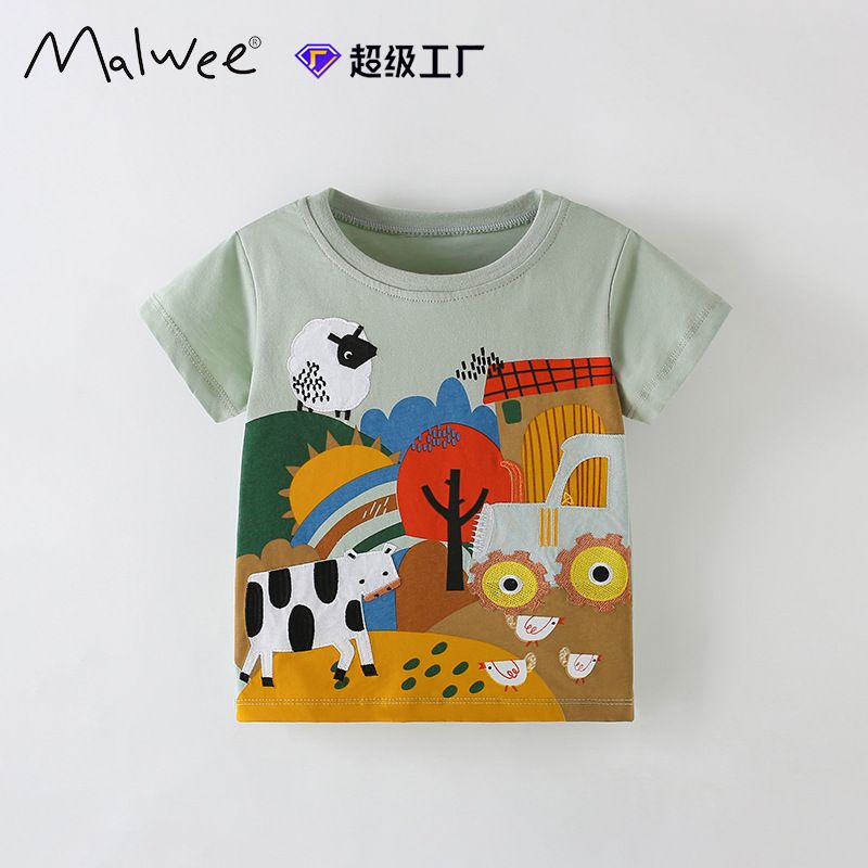 Cross-Border Malwee Jongens T-shirt Zomer Ronde Hals Korte Mouw Europese En Amerikaanse Stijl Bedrukt Casual Top Voor Kinderen_voghion.com