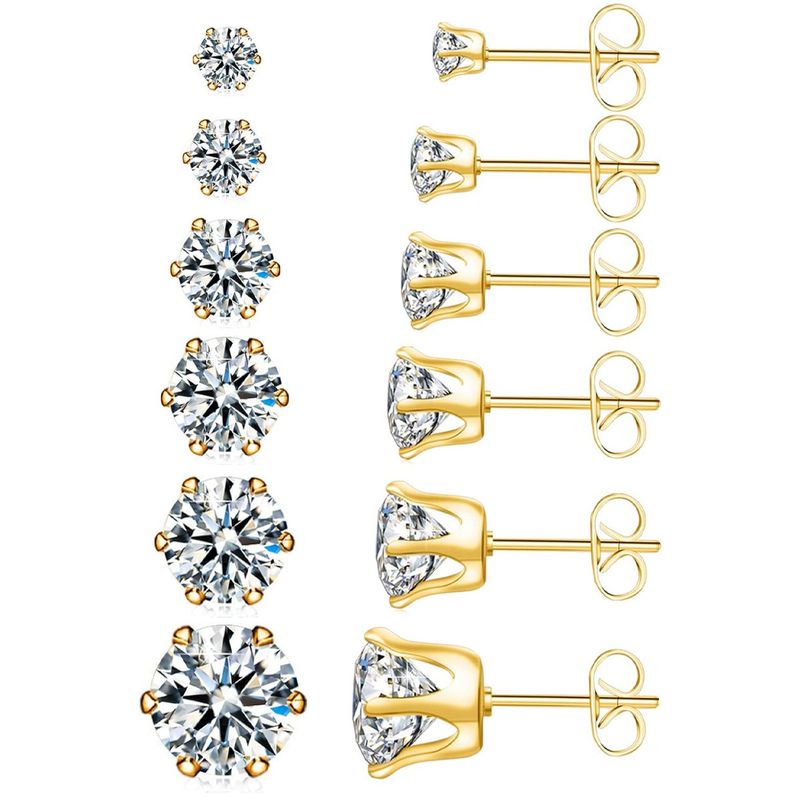 Stainless Steel Earrings For Women – Simple Zircon Rhinestone Studs, High-End Diamond Claw Design, Fashionable Minimalist Jewelry_voghion.com