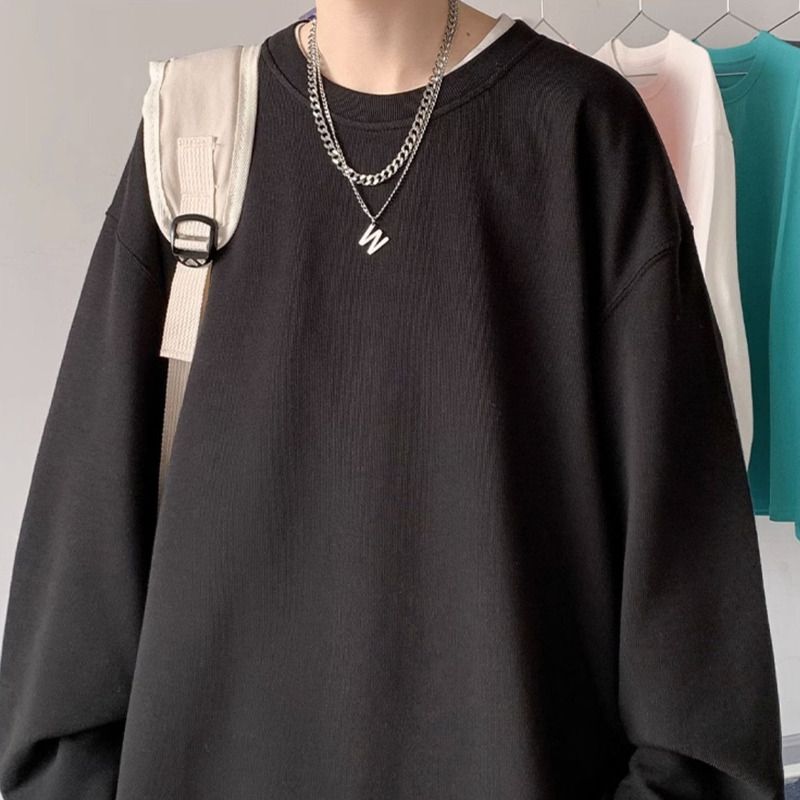 Maglietta a maniche lunghe da uomo 2025 autunno inverno in puro cotone, vestibilità ampia, strato interno spesso, maglietta di base_voghion.com
