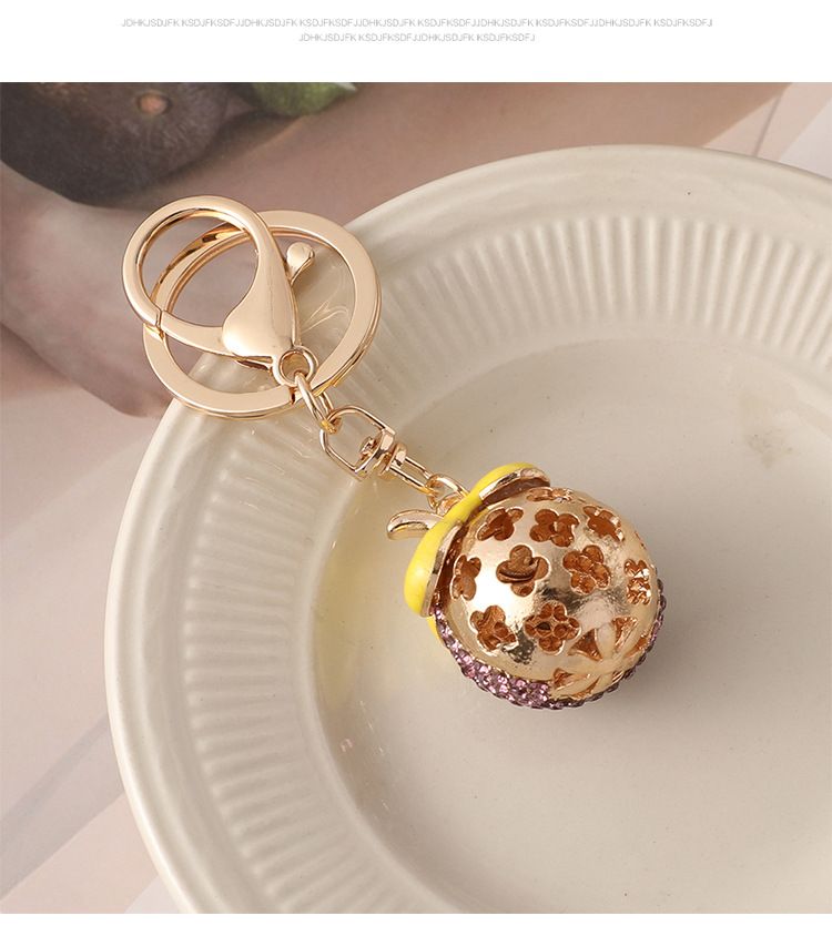 Nuovo portachiavi con ciondolo a forma di mangostano in metallo con diamanti, ornamento in strass, regalo_voghion.com