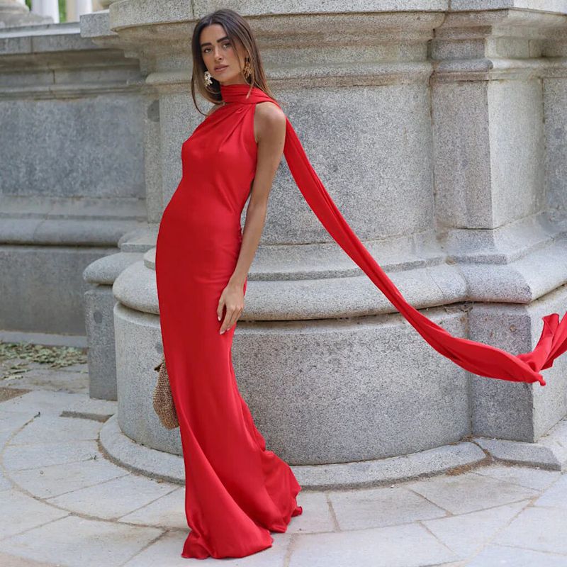 Trendy Open-Back Maxi Dress With Flowing Sash – Sexy High-Waist Bodycon Dress (Rose/White/Blue/Yellow/Black/Burgundy/Brown/Khaki/Purple/Red/Teal)_voghion.com