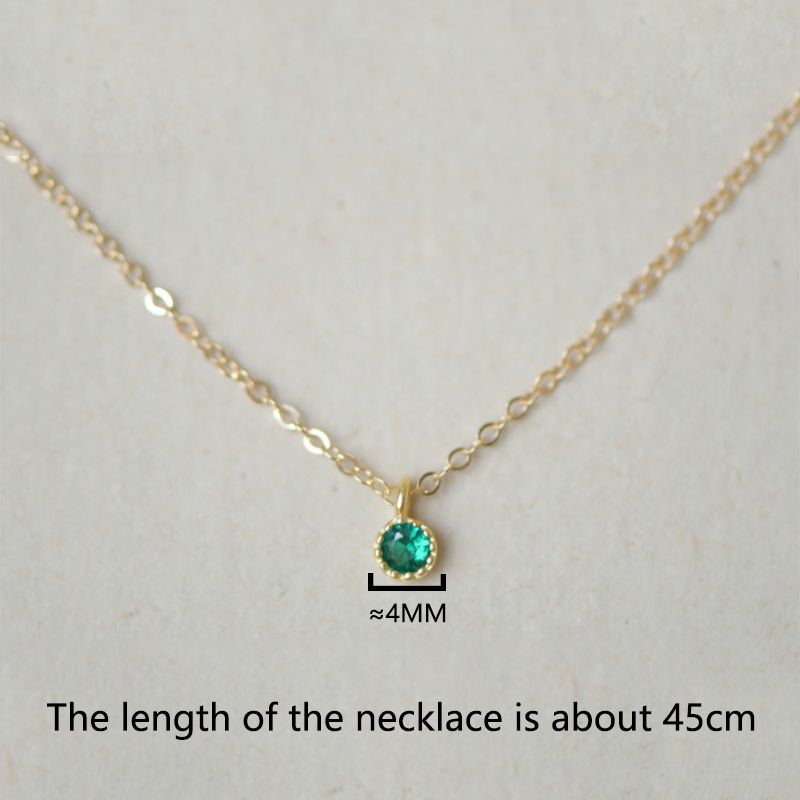 WOOZU - Collar con cadena de eslabones de circonita verde redonda de plata esterlina auténtica para mujer, encantador, joyería minimalista para fiestas_voghion.com