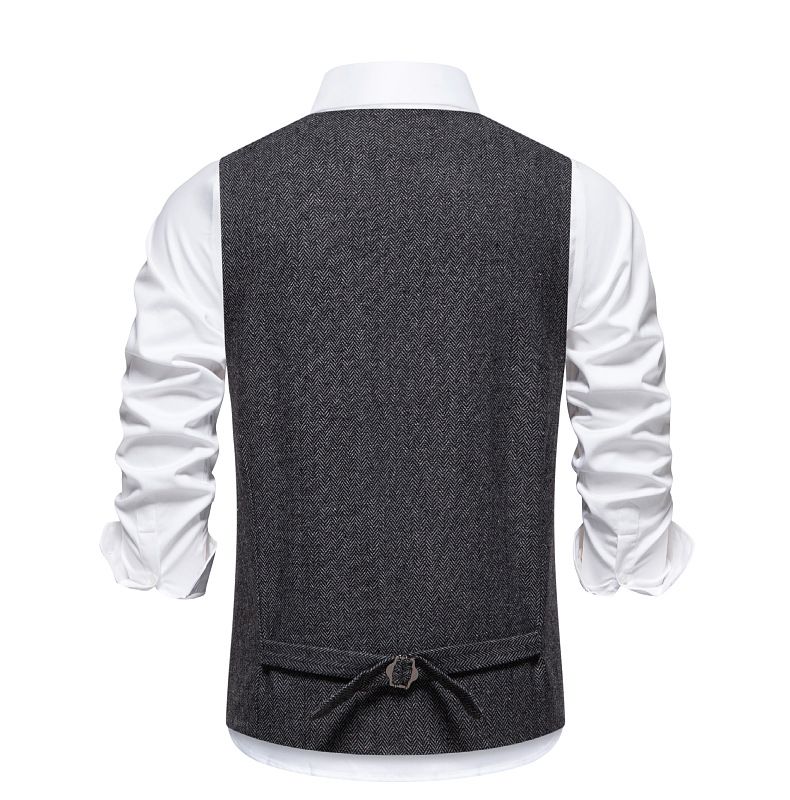 Herbst und Winter Herren Fischgrätenanzug Weste Retro Spleißen Einreihige Weste Herrenweste_voghion.com