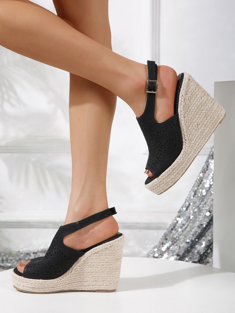 fornitura di scarpe da donna di grandi dimensioni, sandali con bocca di pesce con zeppa e tacco a zeppa in corda di canapa, sandali casual alla moda in pelle scamosciata con fibbia a una linea_voghion.com