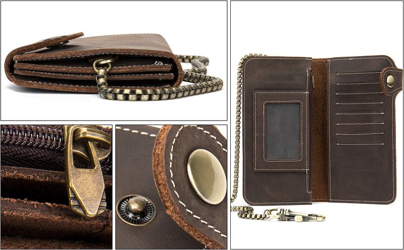 Men's & Women's Genuine Leather Chain Wallet With Multiple Card Slots - Vintage Style Crossbody Purse For Daily Use Multiple Card Slots_voghion.com