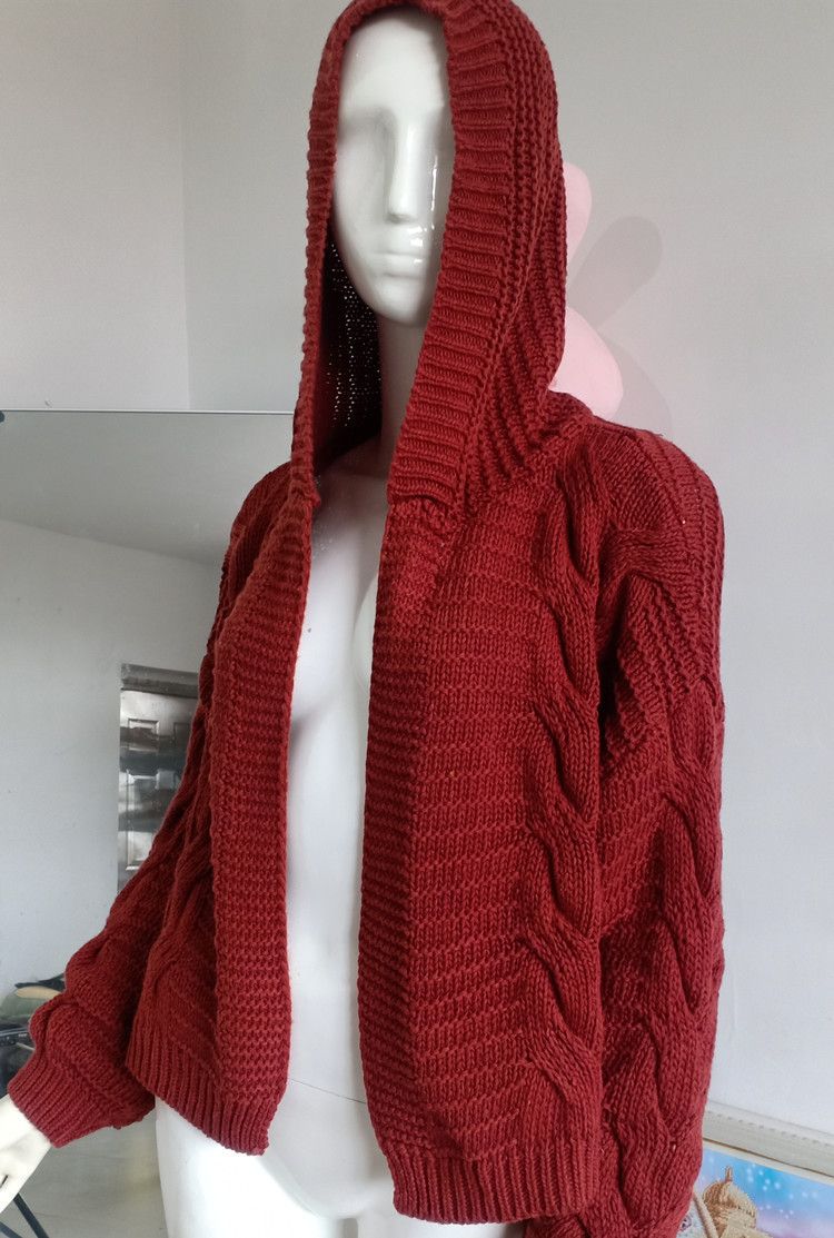 2025 Autumn Winter New Twist Hat Cardigan Style Solid Color Thick Knit Sweater For Women_voghion.com