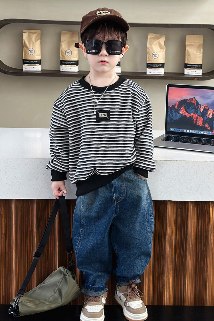 Streifen 2023 Frühling und Herbst Neue Kinder Hübsche Casual Zwei Stück Set für Jungen mit Western Stil Lange_voghion.com