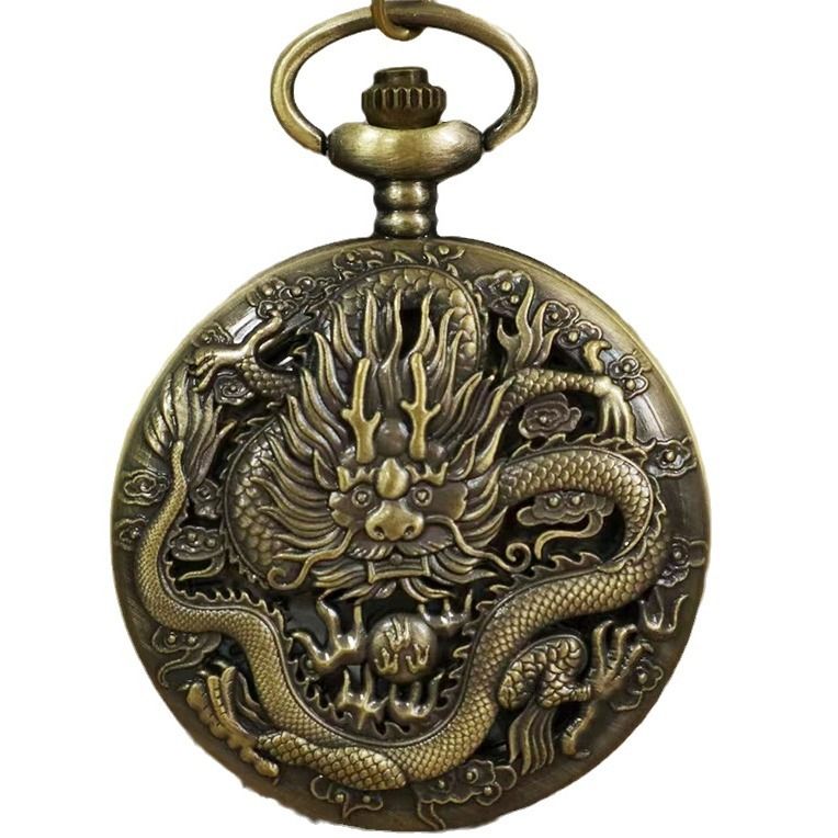 Neue große Taschenuhr mit Kreuz-Bronze-Quarz und dominantem Drachenmuster_voghion.com