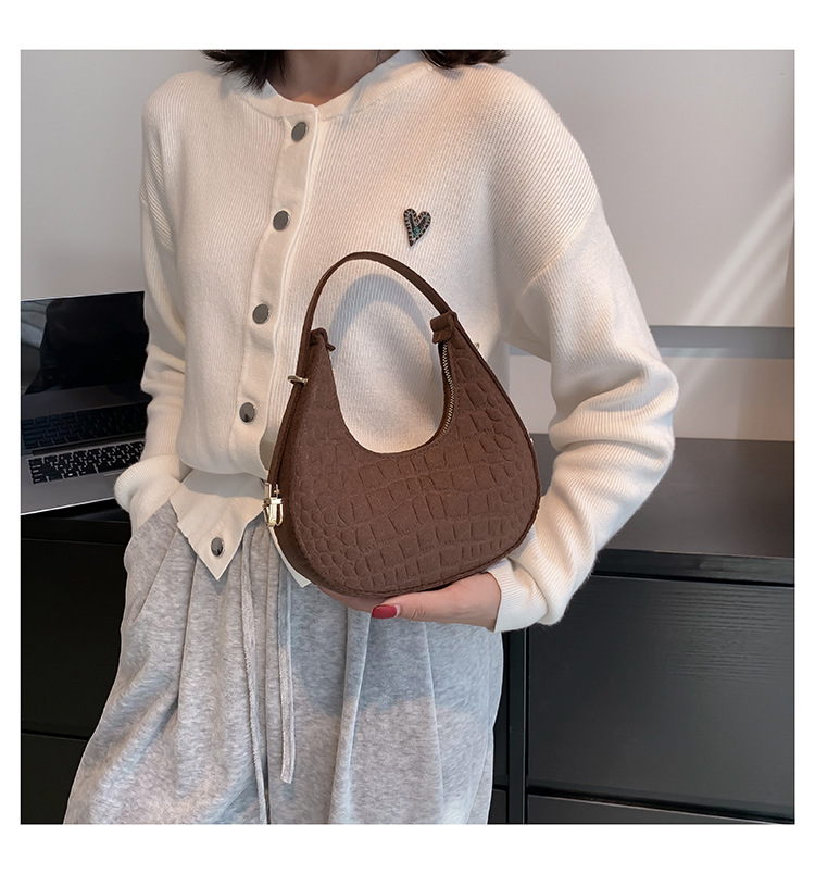 Borsa a tracolla casual monospalla con motivo a pietra, modello invernale, alla moda, versione coreana, da donna, di colore solido_voghion.com