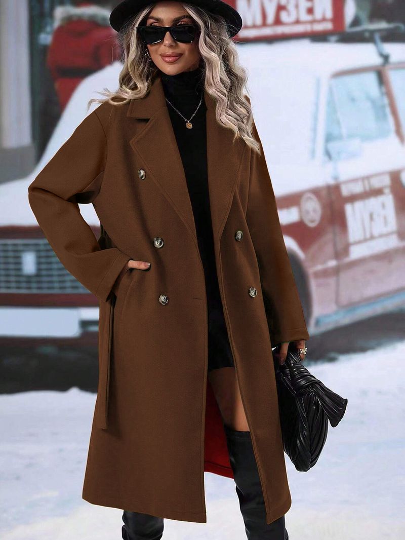 Damen Trenchcoat in Wolloptik mit zweireihigem Schnitt – Langer Mantel mit Gürtel (4 Farben) | S-XXL | Herbst/Winter_voghion.com