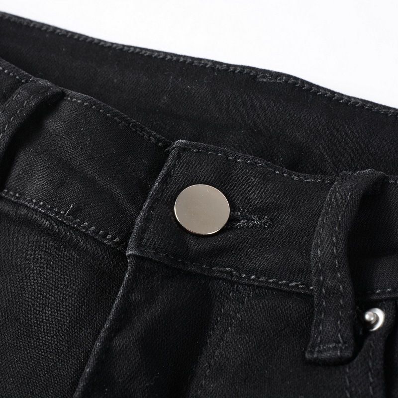 Men's Slim Fit Distressed Jeans - Black Stretch Denim Pants With Patchwork & Embroidery Details, Comfortable Cotton Fabric For Casual Wear_voghion.com