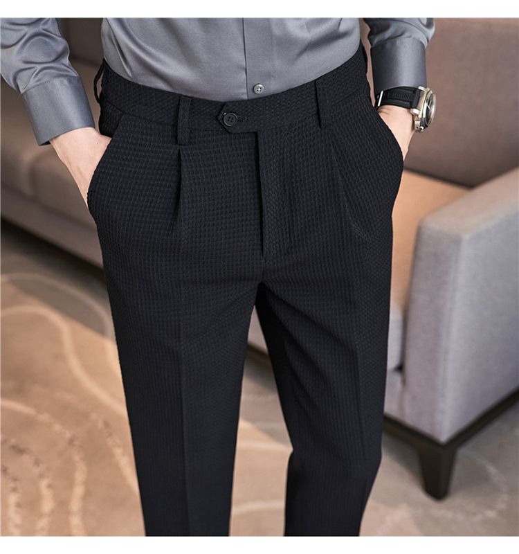 Nuovi pantaloni da uomo pantaloni casual in tessuto waffle di qualità alla moda pantaloni casual in vita elastica di fascia alta_voghion.com