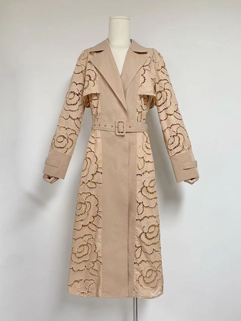 Dammekleederhandel grenziwwerschreidend Retro-Stil V-Ausschnëtt Gürtel Taille huel Windbreakerjackete fir Fraen 2023 Hierscht nei_voghion.com