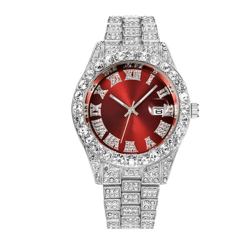 Heren stalen band quartz horloge hiphop business stalen band kalender heren volledig diamanten horloge_voghion.com