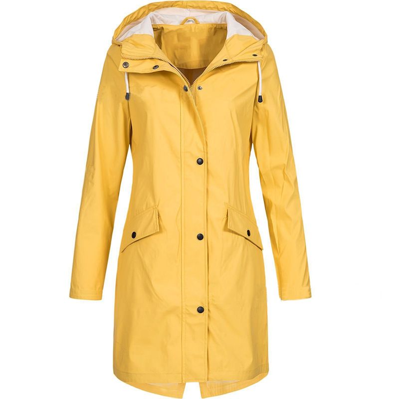 Women's Waterproof Hiking Jacket – Longline Windproof Outdoor Coat With Hood In Yellow/Green/Black/Blue/Pink_voghion.com