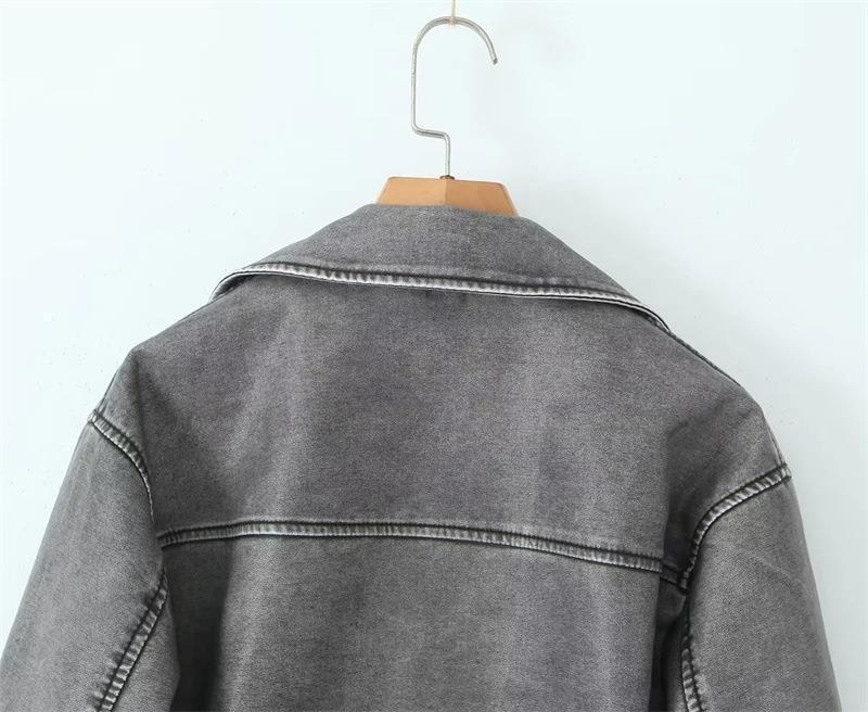 Giacca in similpelle vintage da donna – Cappotto oversize in PU con effetto slavato, stile biker streetwear con cerniera (grigio/verde militare/nero, S-L)_voghion.com
