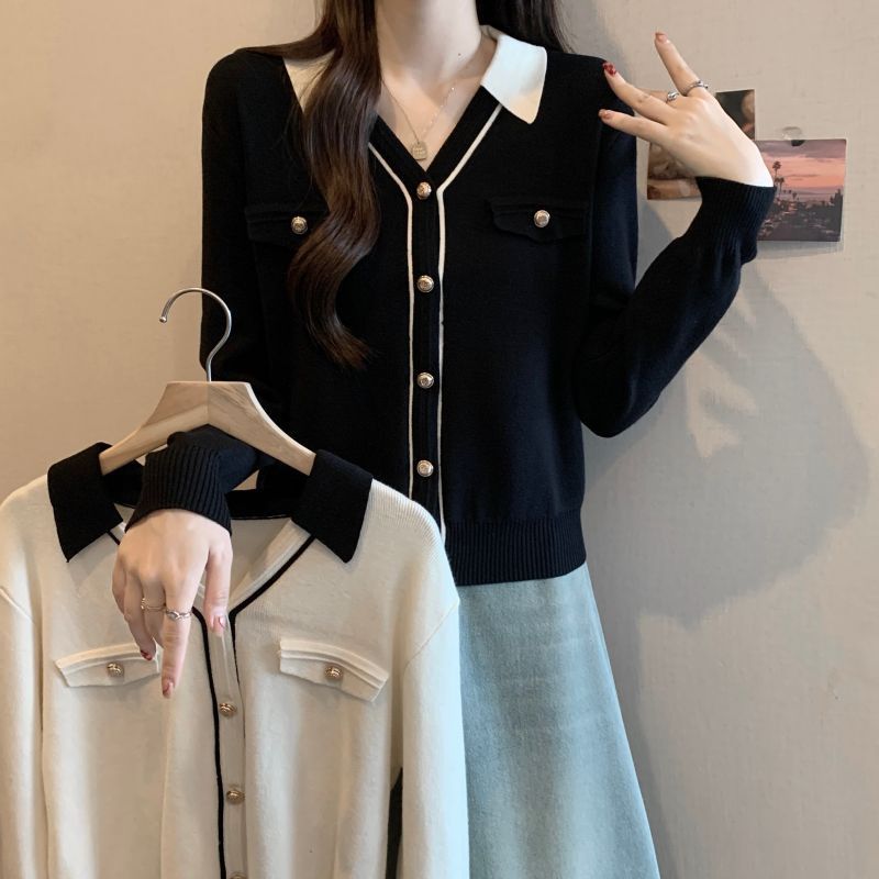 Xiaoxiangfeng Tricoté À Manches Longues Cardigan Pull Femme Intérieur Bas Manteau Tempérament Col V 2024 Automne/Hiver_voghion.com