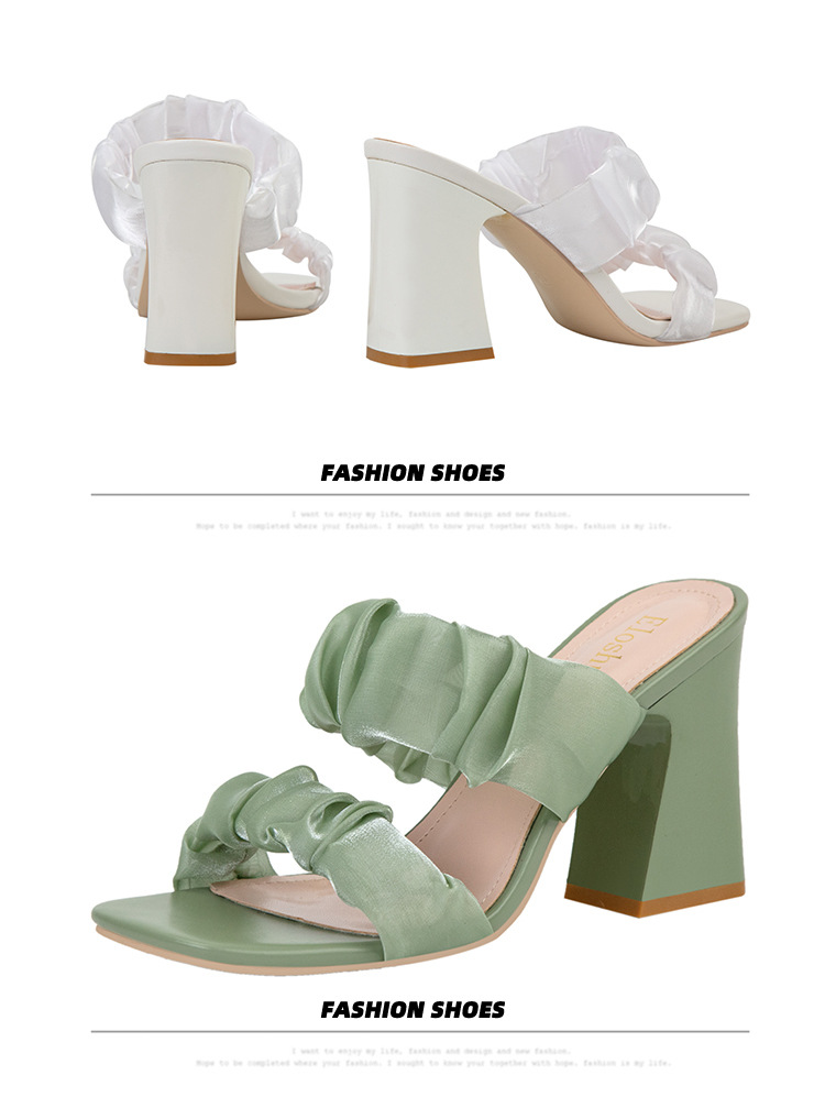Women's Pumps solid color sexy square toe sandals, open toe thick heels, high heels, one-line mesh outer sandals for women_voghion.com