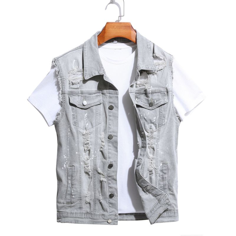 Men's Clothing New Style Trendy Fashion Denim Vest Simple And Versatile Casual Denim Jacket_voghion.com