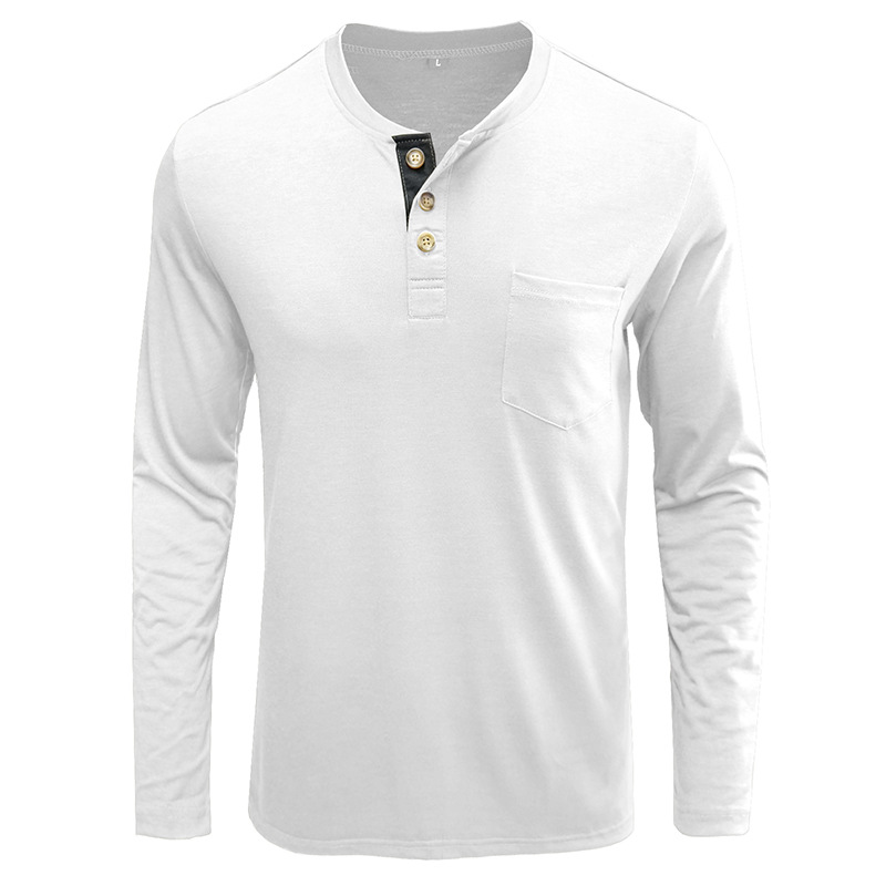 Henley-T-Shirts für Herren mit Knopfleiste, langen Ärmeln und Tasche, entspannte Passform, 100 % schwere Baumwolle_voghion.com