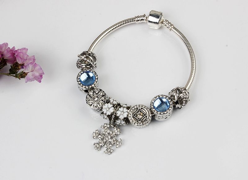 Snowflake Pendant Handmade DIY Alloy Dia Bead Bracelet_voghion.com