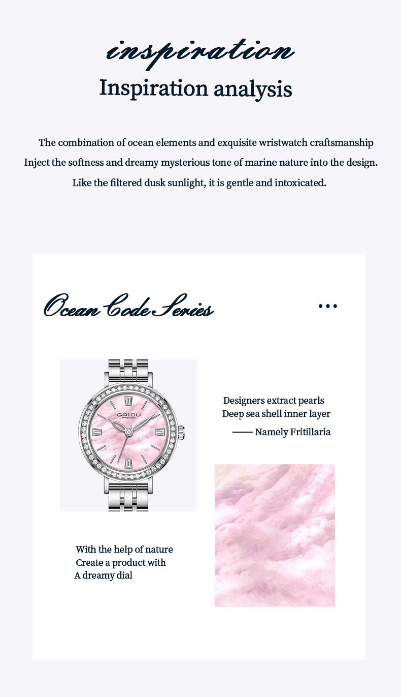 Montre élégante pour femme avec accents de diamants, cadran en nacre, bracelet en acier inoxydable, mouvement à quartz résistant à l'eau._voghion.com