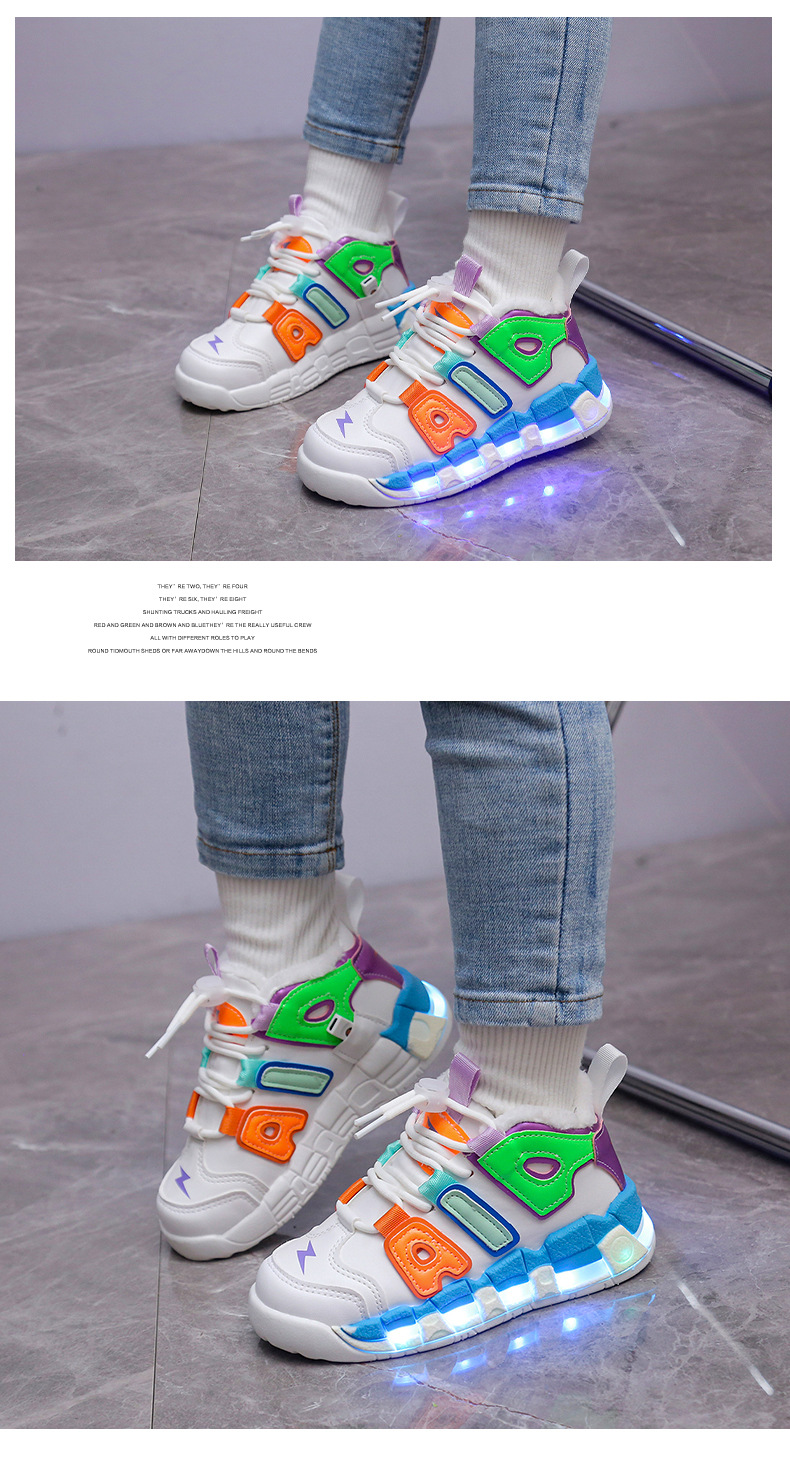 Plüsch-Ladeschuhe, bunte leuchtende Baumwollschuhe, feste Sohlen, Nachtleuchtend, Jungen und Mädchen, mit Lichtern,_voghion.com