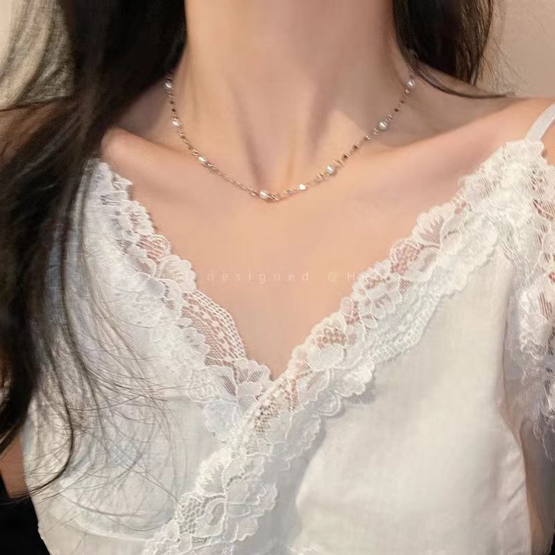 Collana con clavicola di perle non sbiadite in acciaio al titanio da donna, accessori per collane di nicchia dal design, temperamento semplice, collana versatile_voghion.com