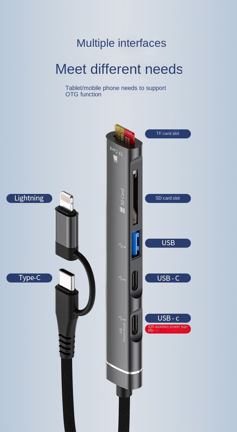 Mobile phone adapter multi-head adapter u disk memory card converter suitable Type-c docking station_voghion.com