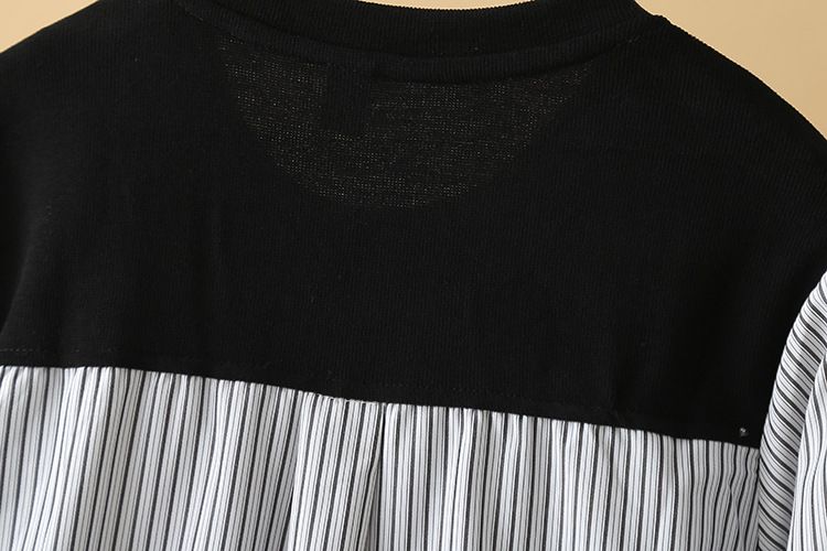 Women's Clothing Plus Size Clothes Long Sleeve Pullover – Striped Stitching & Loose Fit (XL-4XL, Black/Pink) – Comfortable Autumn Tunic Top_voghion.com