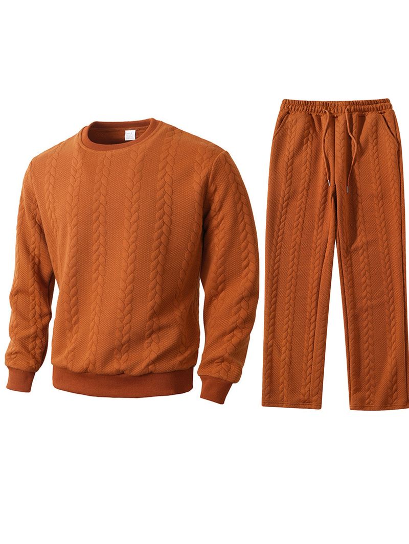 Jacquard Knit Sweatshirt & Jogger Set – Winter-Ready Casual Outfit With Breathable Comfort (Matching Loungewear For Men)_voghion.com