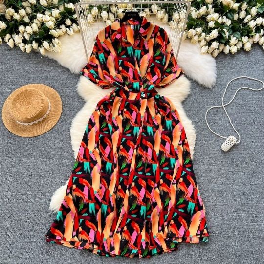 Elegantes Wickelkleid mit Blumendruck – Vintage-inspiriertes A-Linien-Midikleid mit Gürtel in der Taille, Chiffonstoff, Büro- und Freizeitkleidung_voghion.com