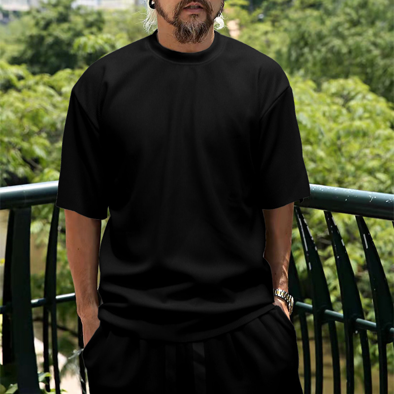 Herrenbekleidung Sommer Herren große Größe lockerer Anzug Kurzarm Shorts einfarbig Freizeitanzug Herren_voghion.com