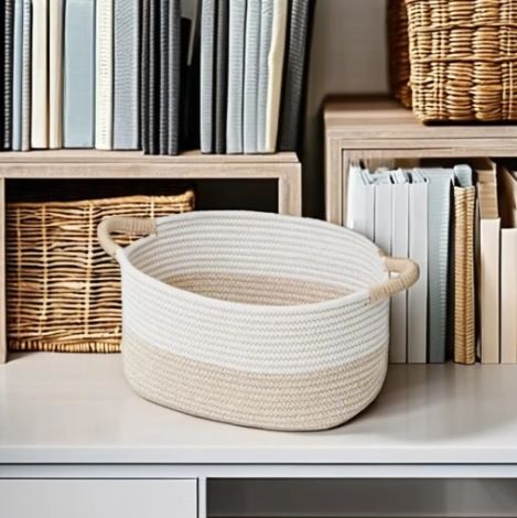 Kosz do przechowywania z plecionej liny bawełnianej Nordic Simple, organizer rodzinny, duża pojemność, drobiazgi domowe, zabawki dla dzieci (błąd 1-3 cm)_voghion.com