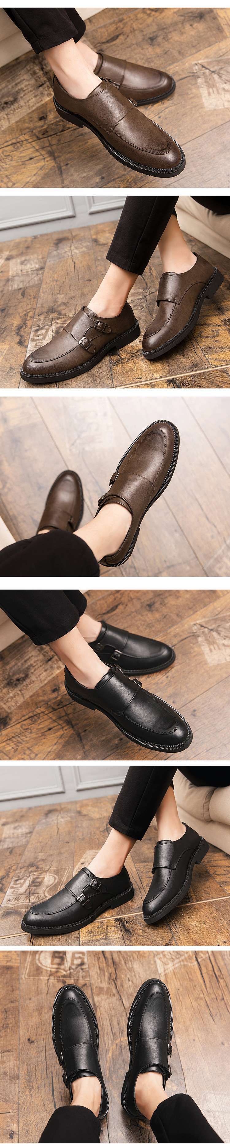 ShoeGlobe Photo Studio Parrucchiere Uomo Business Formale Pelle Bovina Trendy Fibbia Monk Gentleman Scarpe Fatte a Mano_voghion.com