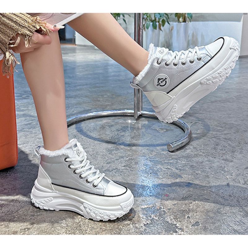 Stivali da neve da donna nuovi, spessi, in velluto, caldi, in cotone, scarpe alte, piccole, bianche_voghion.com