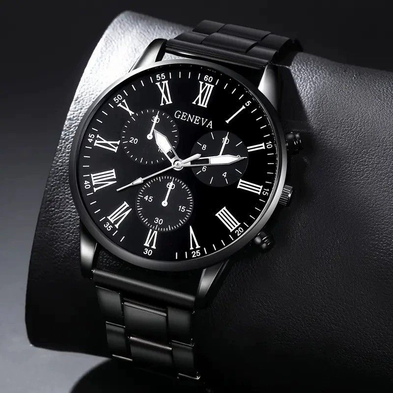 Orologi al quarzo da uomo, con cinturino a tre occhi, casual e alla moda, con cinturino al quarzo e bracciale in acciaio al titanio._voghion.com