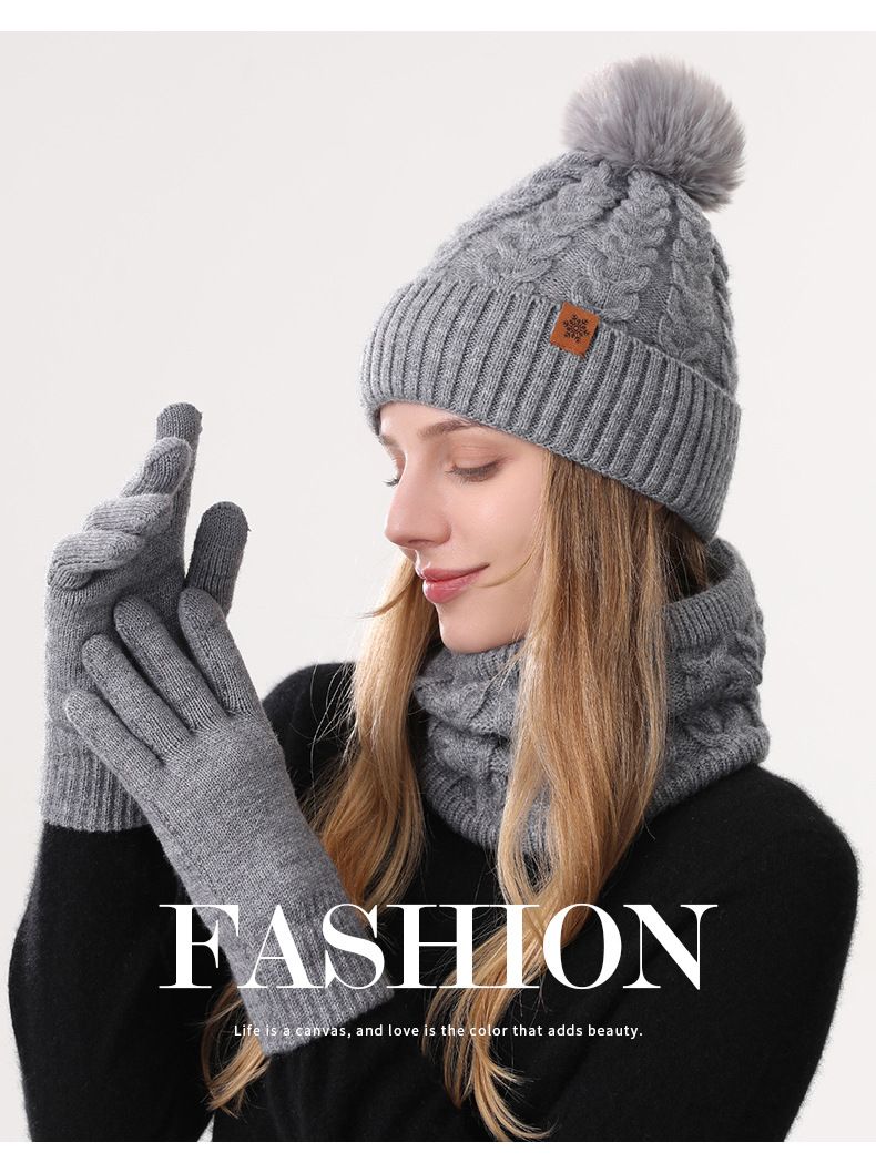 Set invernale da donna JUND con cappello, sciarpa e guanti in maglia - Trio in lana di alpaca per attività all'aperto, berretto morbido e caldo con scaldacollo, elegante_voghion.com