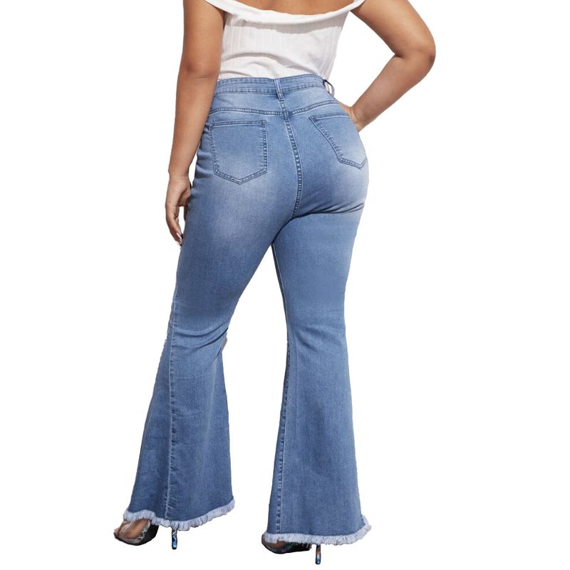 Women's clothing HSF2347 fashion versatile wide-leg washed stretch denim bell-bottom pants_voghion.com