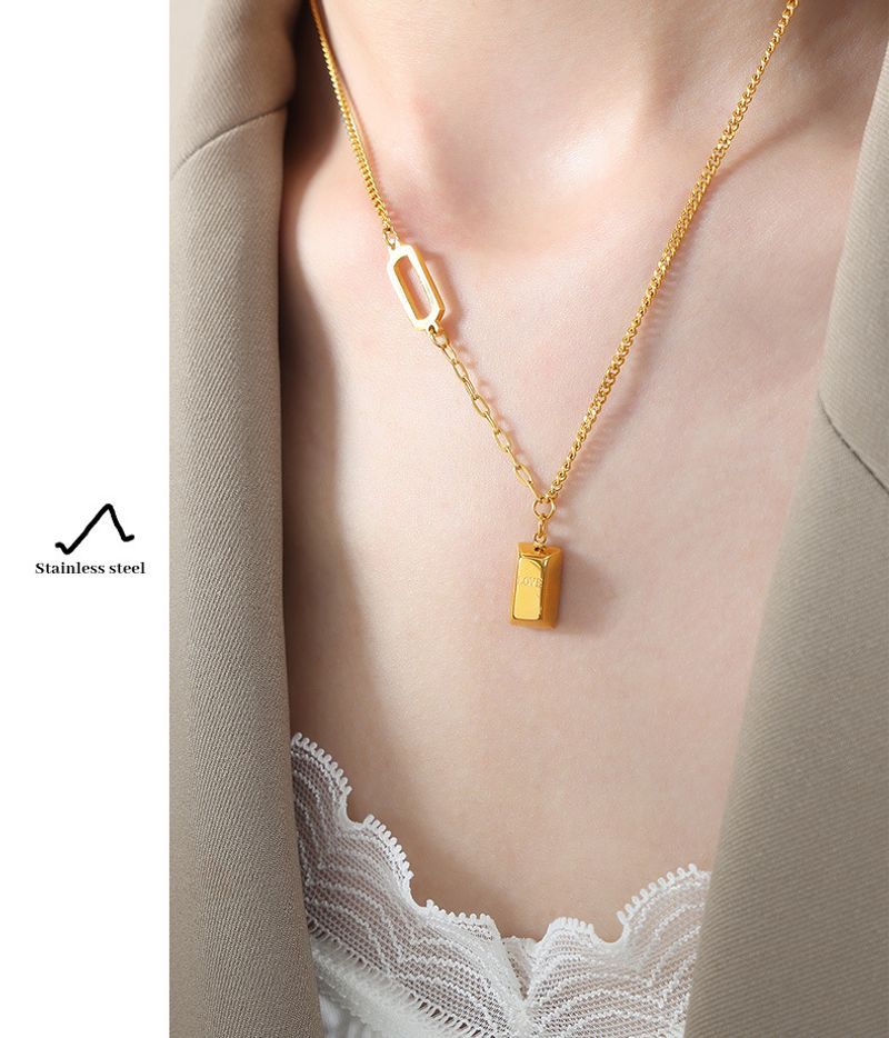 Collana con ciondolo geometrico in acciaio al titanio leggero placcato oro, design di nicchia di alta qualità, semplice e versatile._voghion.com