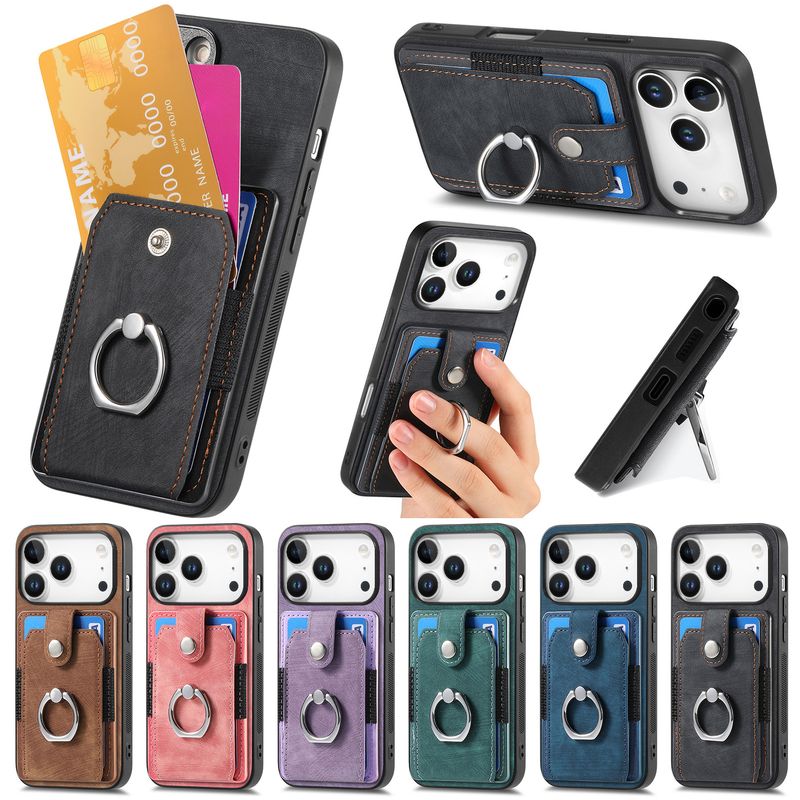 CyberGear Compatible With 17 Card Holder Phone Solid Color Retro Hardware Ring Car Mount Magnetic IPhone 16 Protective_voghion.com