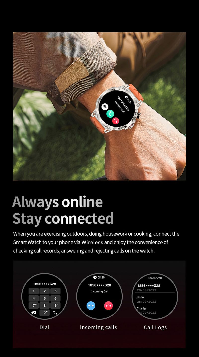 Outdoor Sports Smart Multi Function Waterproof Pedometer Alarm Clock Bluetooth Call Remote Control Camera Watch_voghion.com