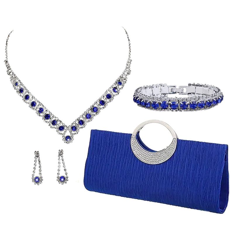 Women's Jewelry Set - Elegant Rhinestone Necklace, Earrings, Bracelet & Evening Clutch For Formal Occasions, Geometric Four Piece Party Necklace Set_voghion.com