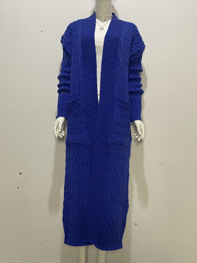 Damen-Strickpulloverjacke mit langen Ärmeln, lockerer langer Strickjacke_voghion.com