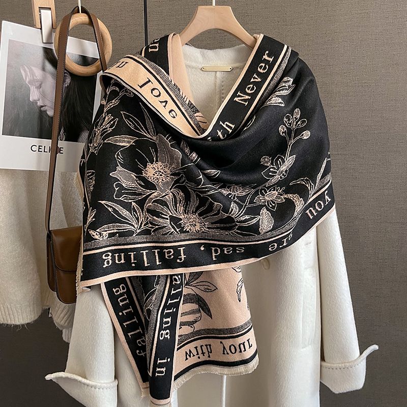 Women Scarf Women's Winter Print Versatile Fashion Student Scarf Thickened Double-sided Warm Large Shawl New Style_voghion.com