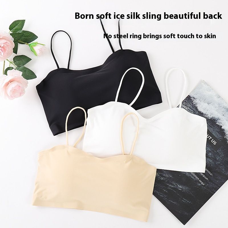 Summer backless ice silk lingerie for women, seamless with camisole vest, anti glare, breathable base, chest wrapping,_voghion.com