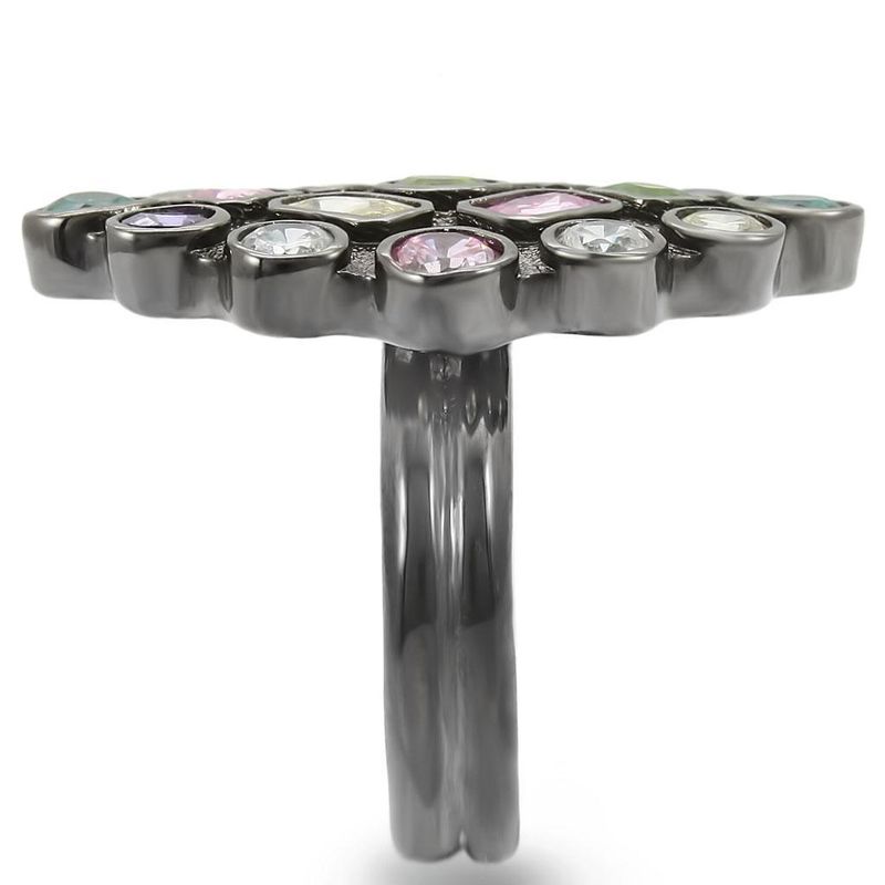 0W297 - Ruthenium Brass Ring with AAA Grade CZ in Multi Color_voghion.com